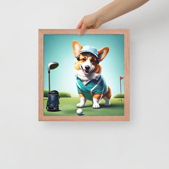 Pembroke Welsh Corgi Golfer- Framed photo paper poster