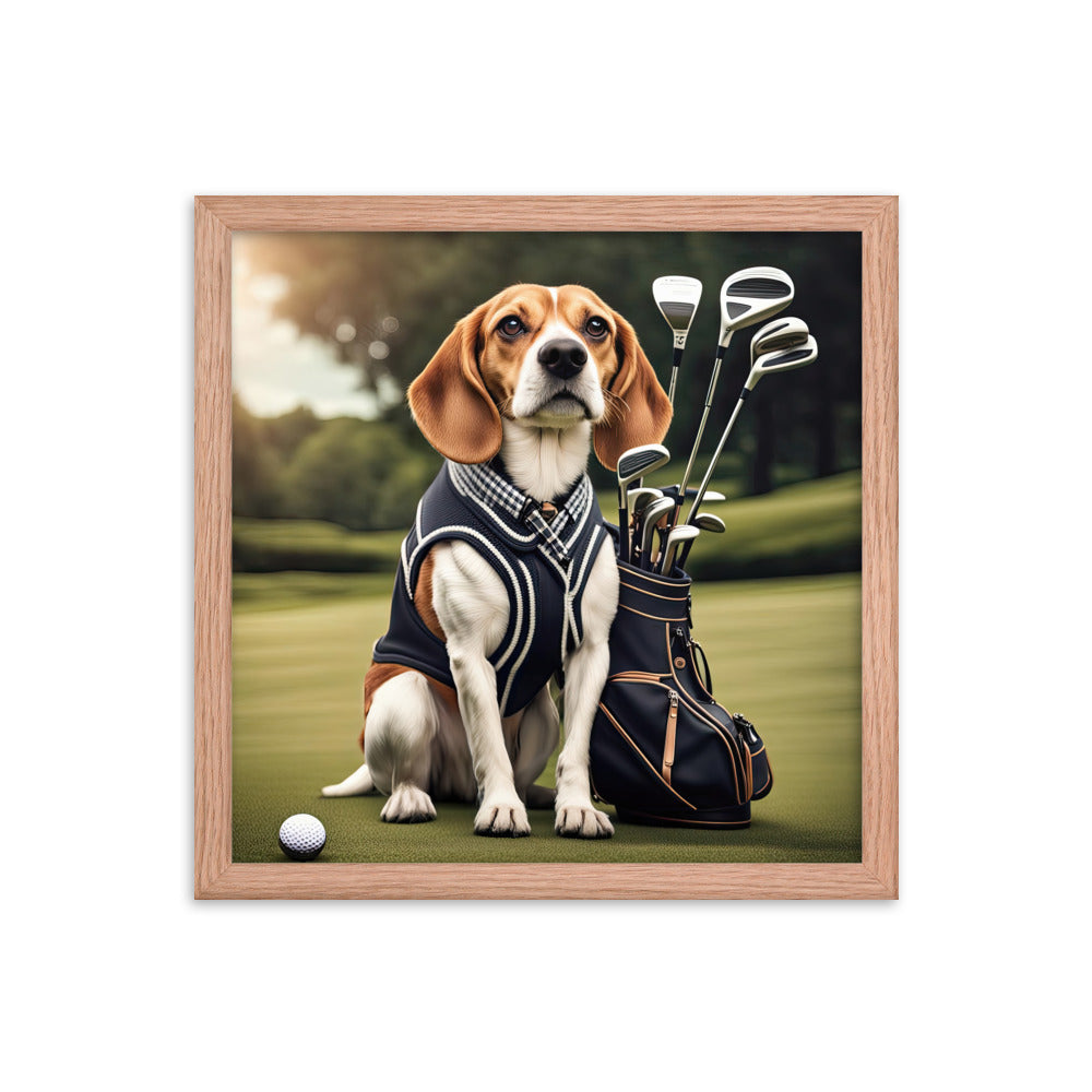 Beagle Golfer- Framed photo paper poster