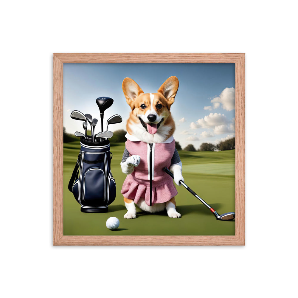 Pembroke Welsh Corgi Golfer- Framed photo paper poster v5