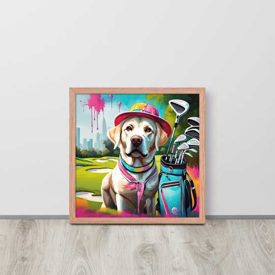 Framed photo paper poster-Labrador Retriever Golfer V15