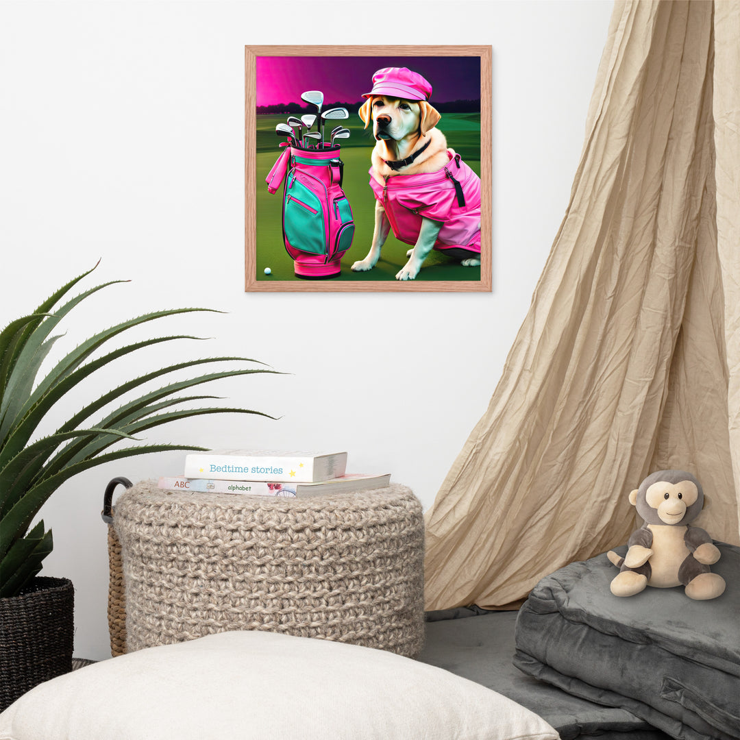 Framed photo paper poster-Labrador Retriever Golfer V17