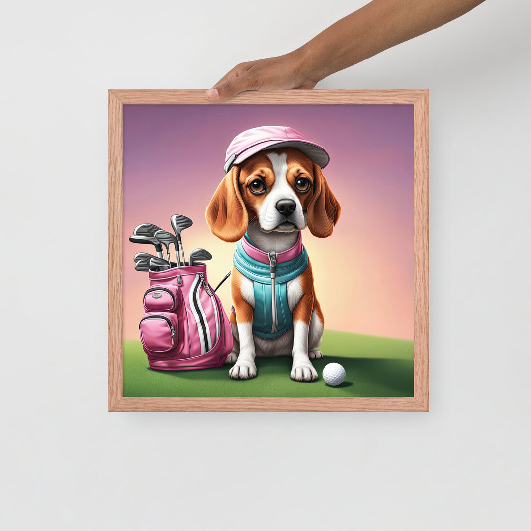 Beagle Golfer- Framed photo paper poster v3