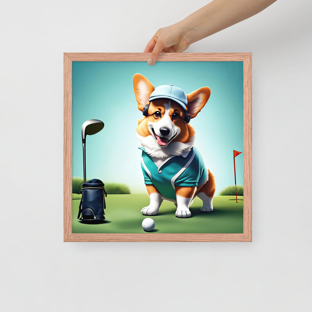 Pembroke Welsh Corgi Golfer- Framed photo paper poster