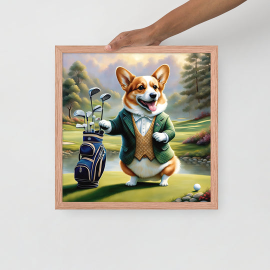 Pembroke Welsh Corgi Golfer- Framed photo paper poster v4