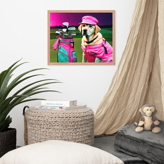 Framed photo paper poster-Labrador Retriever Golfer V17