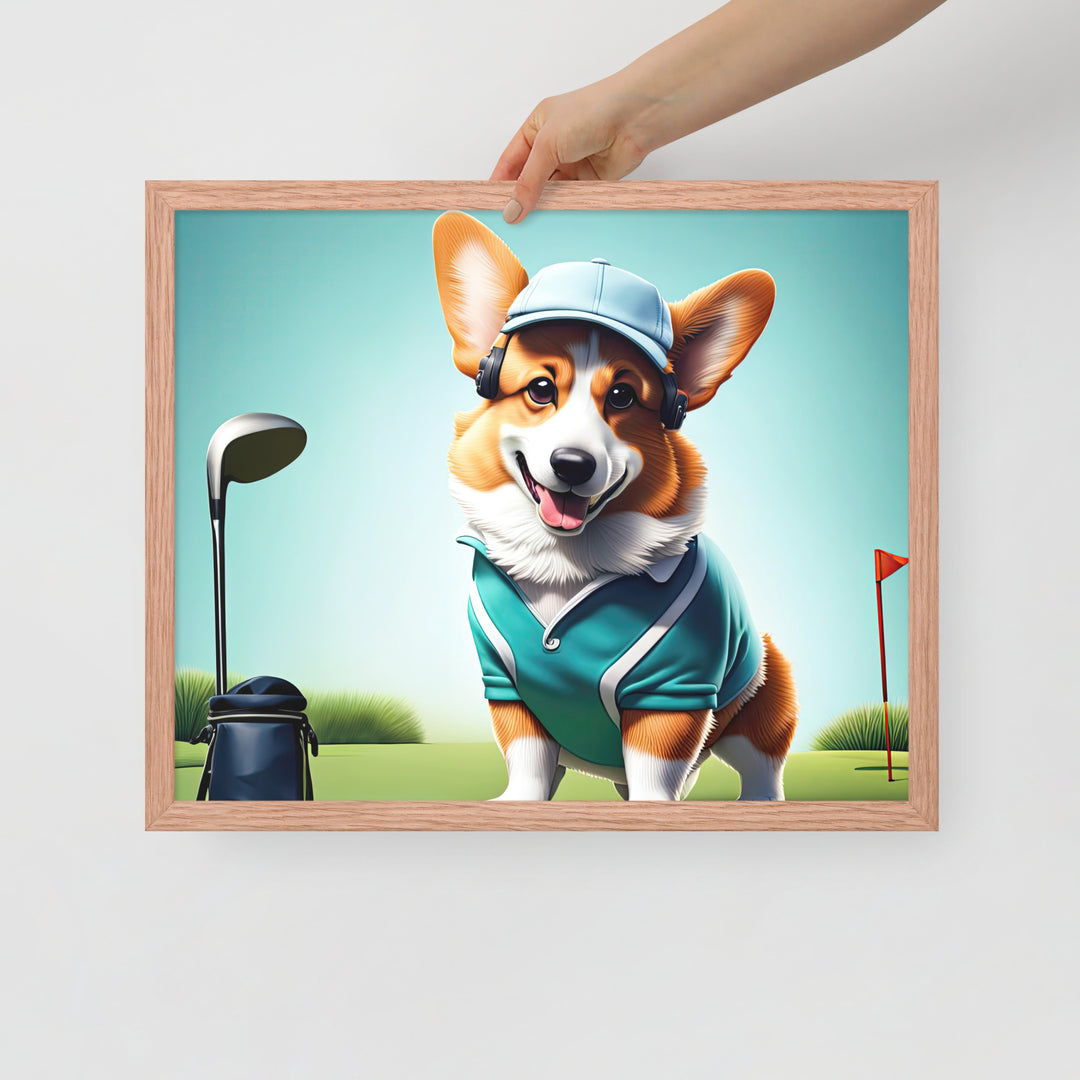 Pembroke Welsh Corgi Golfer- Framed photo paper poster