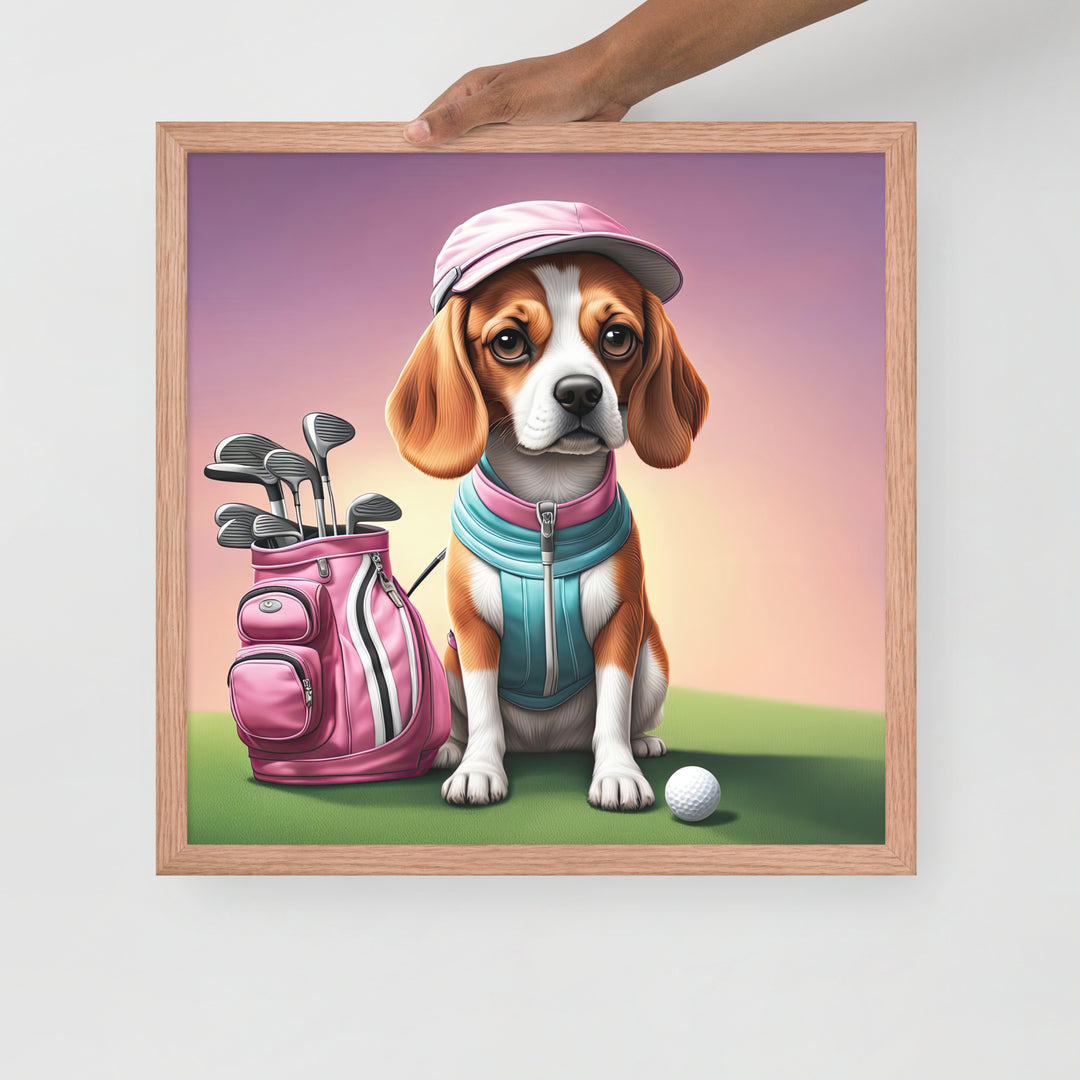 Beagle Golfer- Framed photo paper poster v3