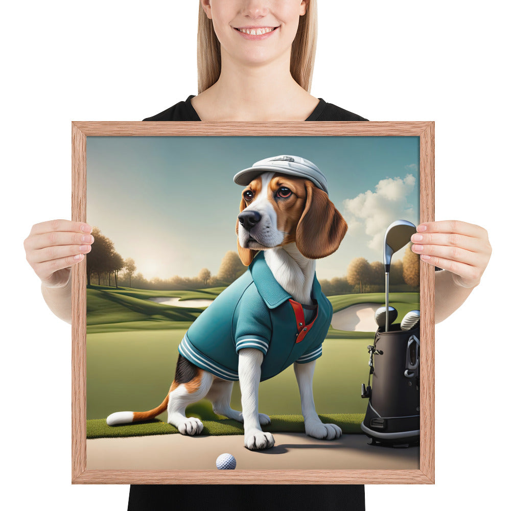 Beagle Golfer- Framed photo paper poster v2