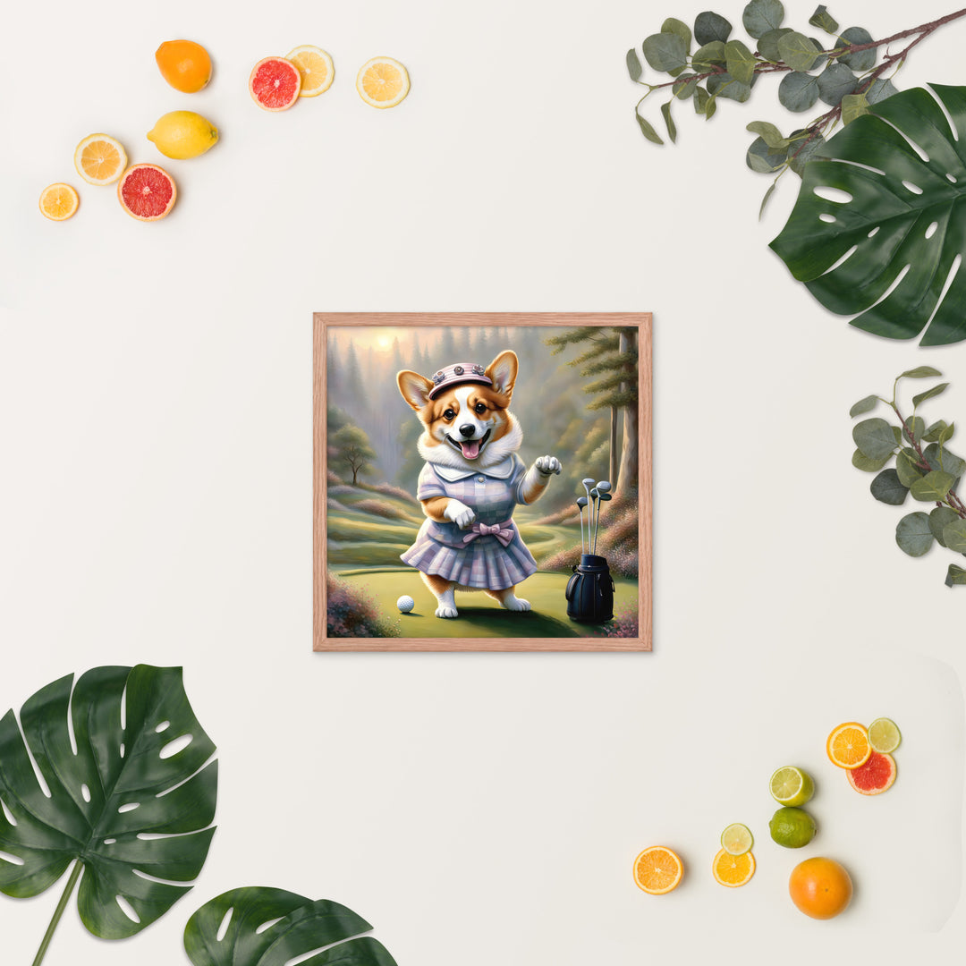 Pembroke Welsh Corgi Golfer- Framed photo paper poster v2