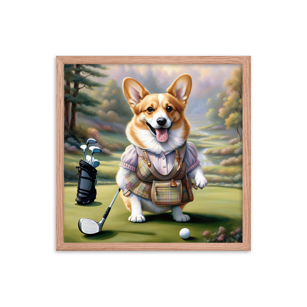 Pembroke Welsh Corgi Golfer- Framed photo paper poster v3