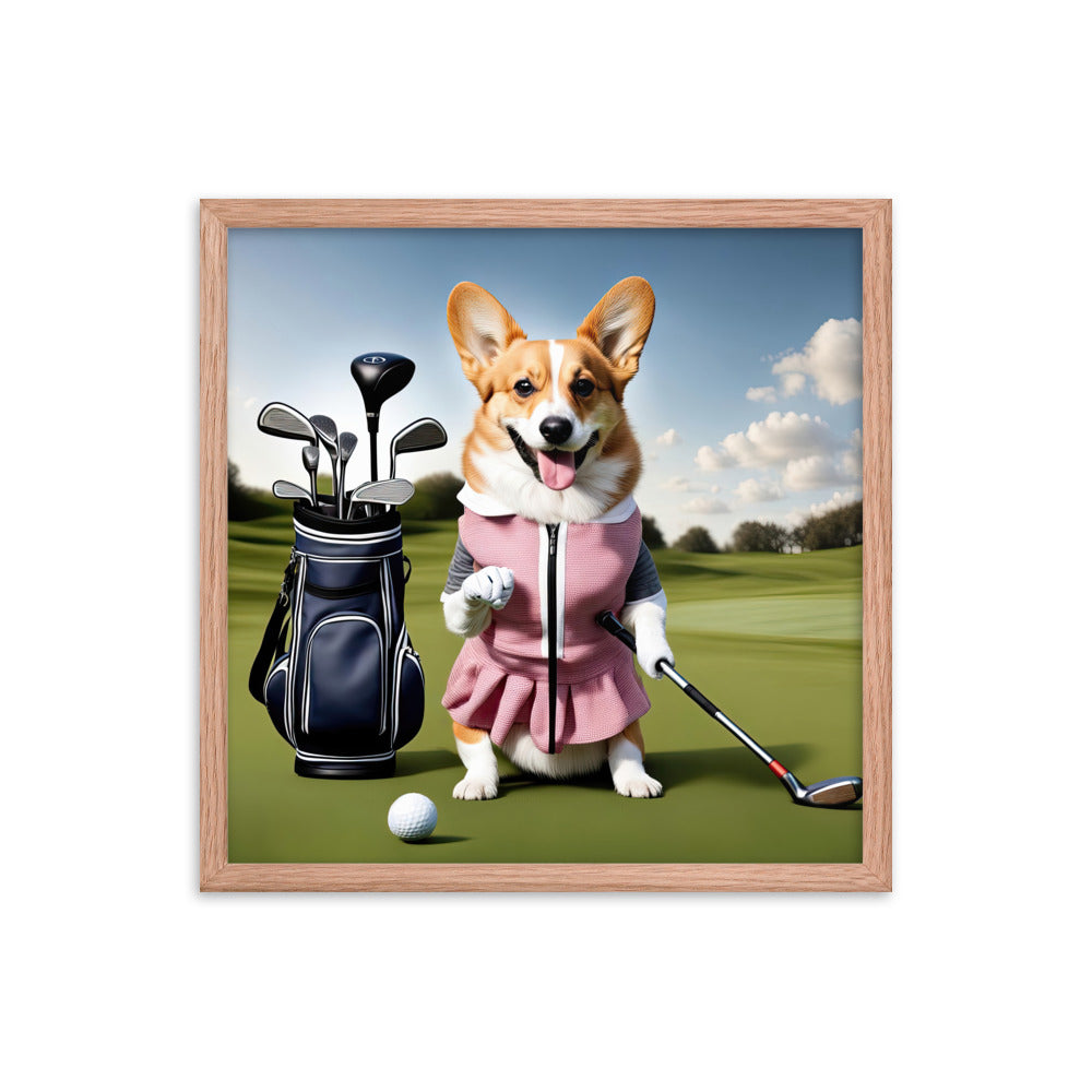 Pembroke Welsh Corgi Golfer- Framed photo paper poster v5