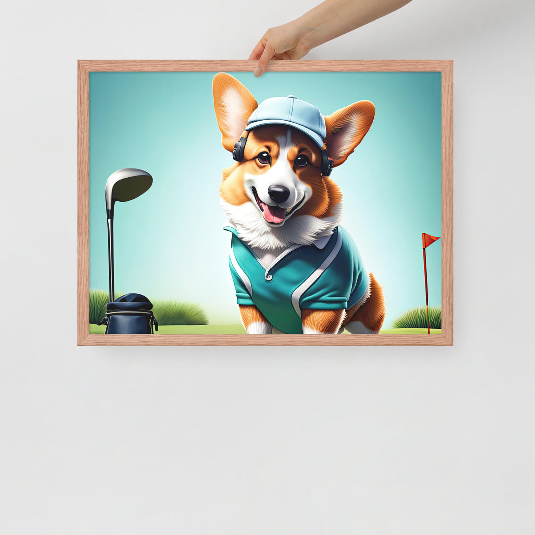 Pembroke Welsh Corgi Golfer- Framed photo paper poster