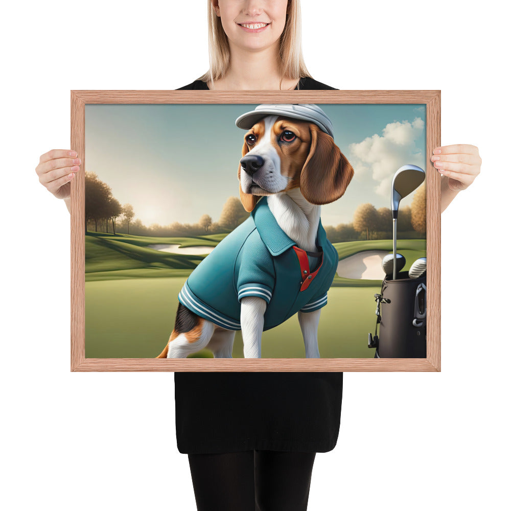 Beagle Golfer- Framed photo paper poster v2