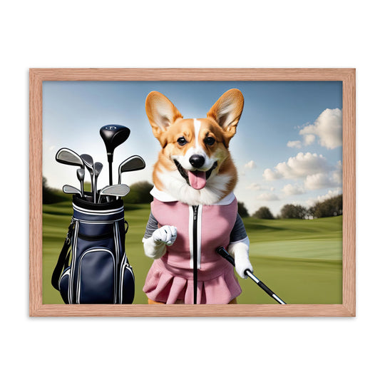 Pembroke Welsh Corgi Golfer- Framed photo paper poster v5