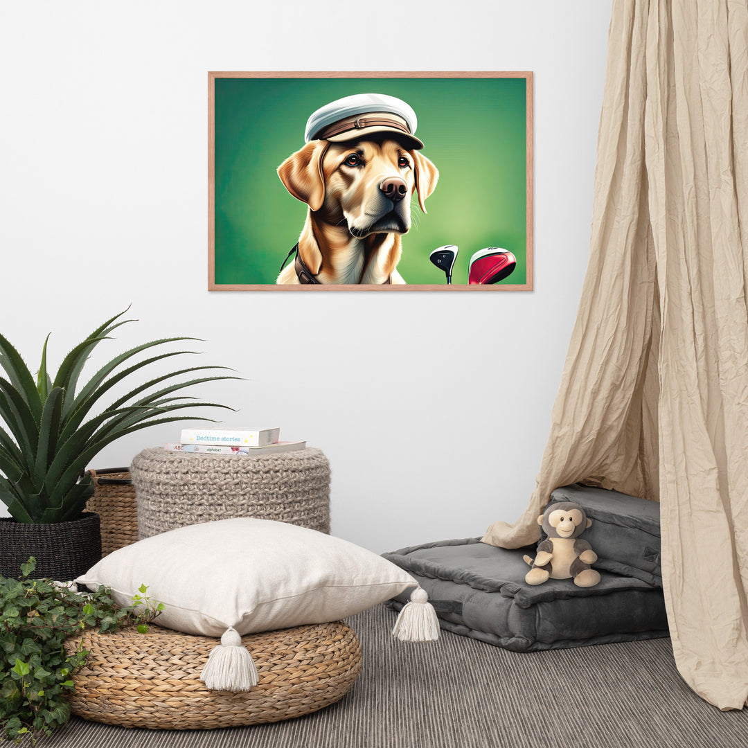 Framed photo paper poster-Labrador Retriever Golfer V3