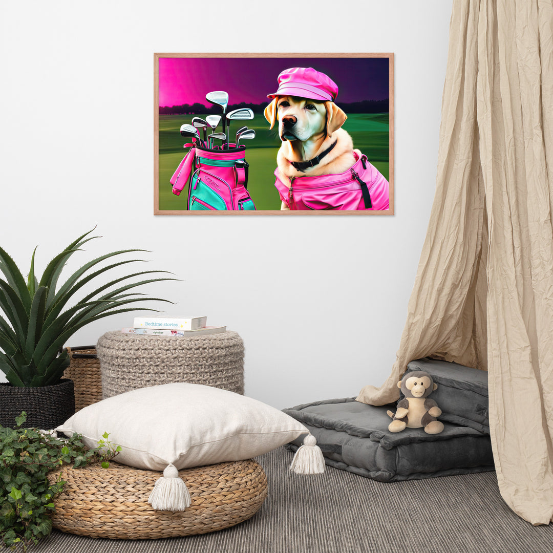 Framed photo paper poster-Labrador Retriever Golfer V17