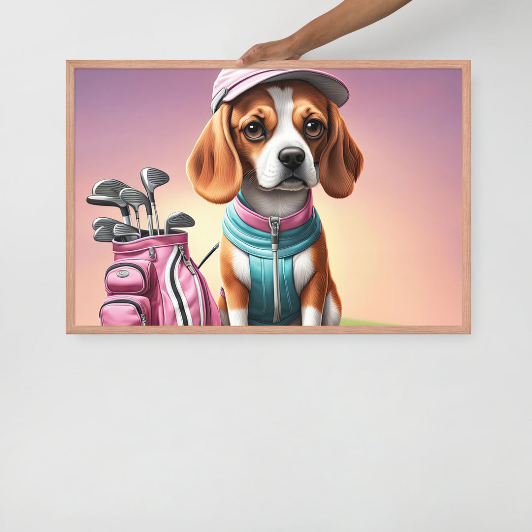 Beagle Golfer- Framed photo paper poster v3