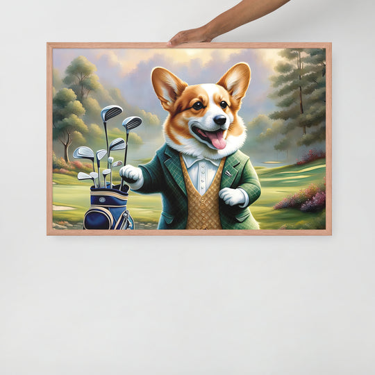 Pembroke Welsh Corgi Golfer- Framed photo paper poster v4