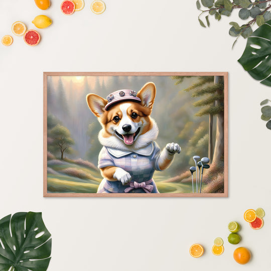 Pembroke Welsh Corgi Golfer- Framed photo paper poster v2