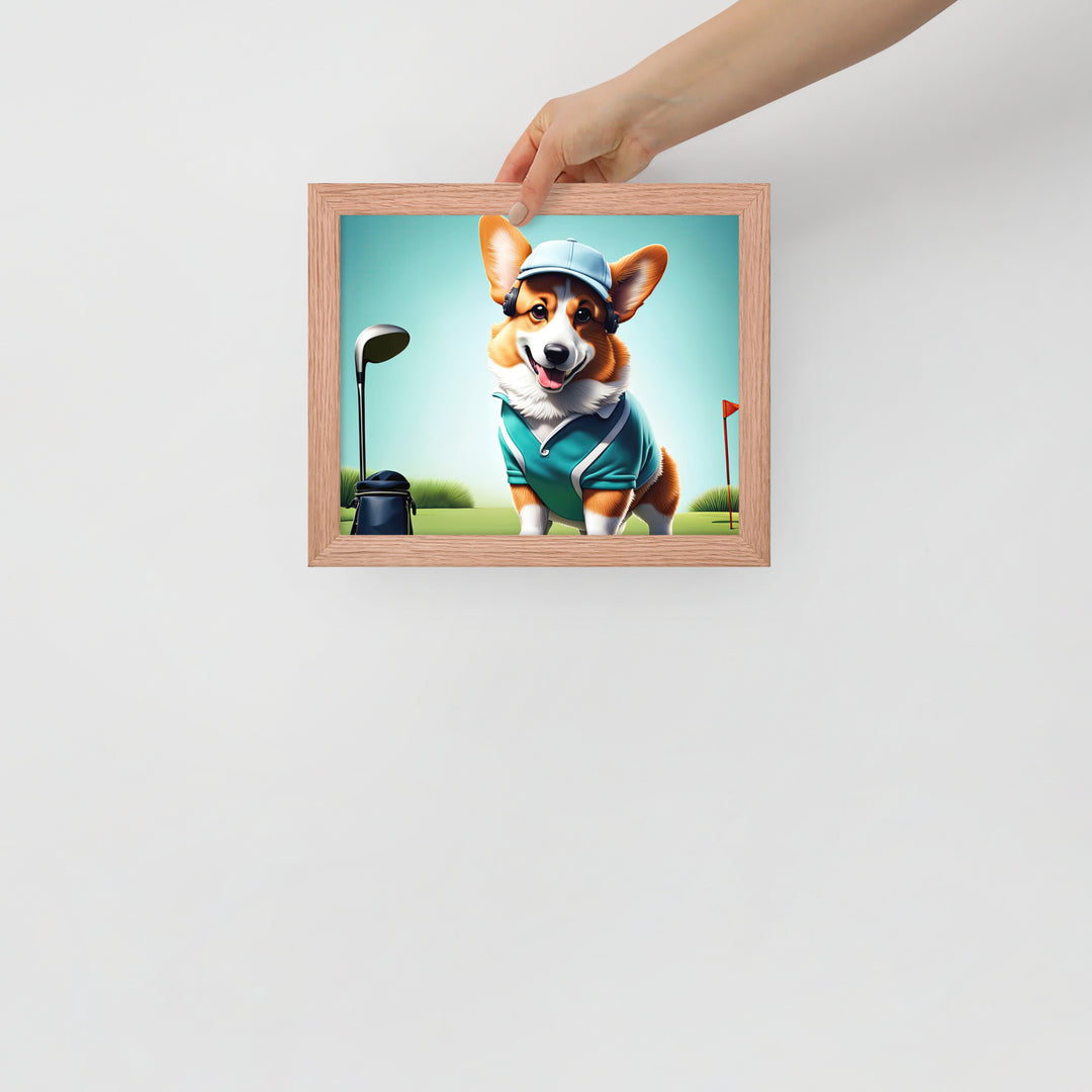 Pembroke Welsh Corgi Golfer- Framed photo paper poster