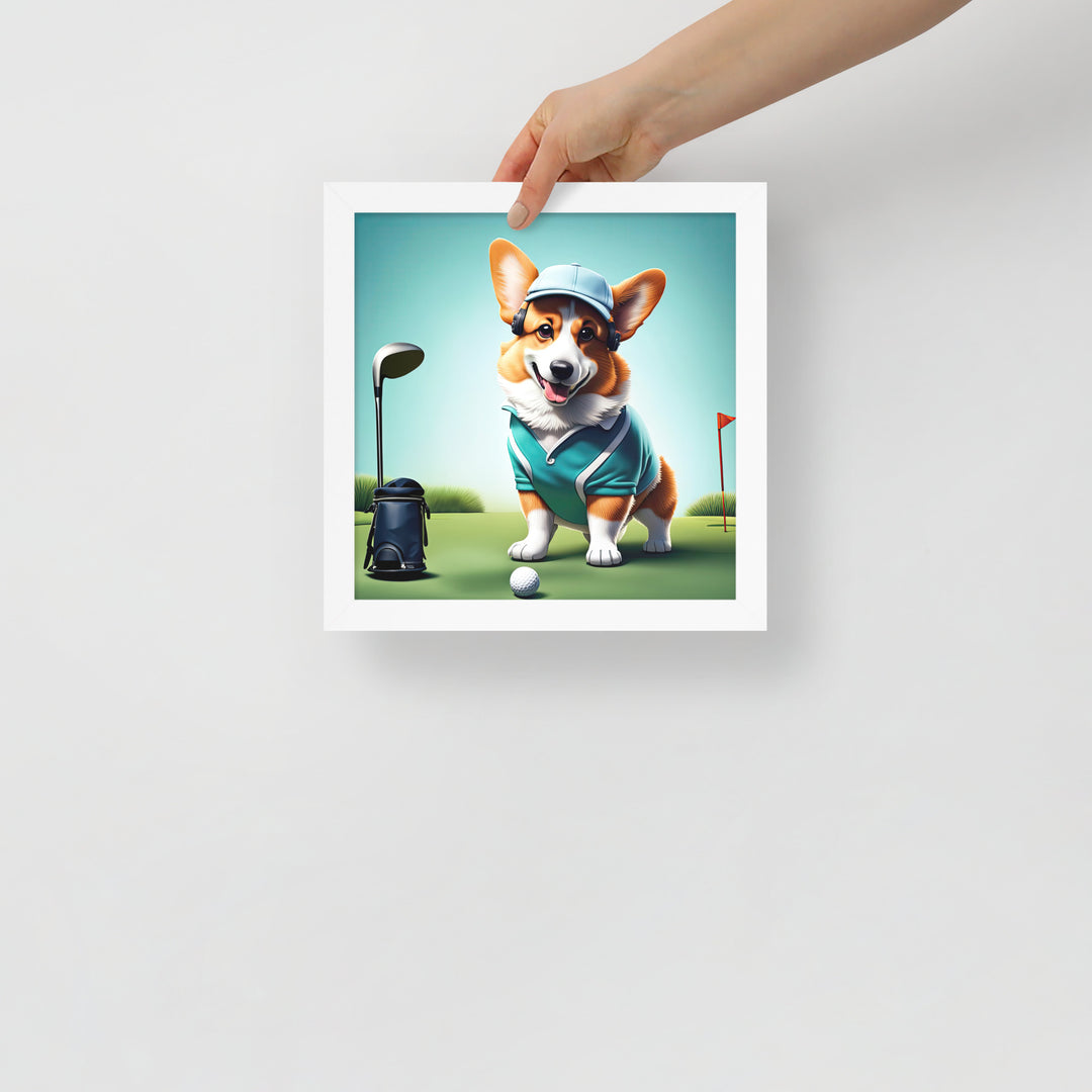 Pembroke Welsh Corgi Golfer- Framed photo paper poster