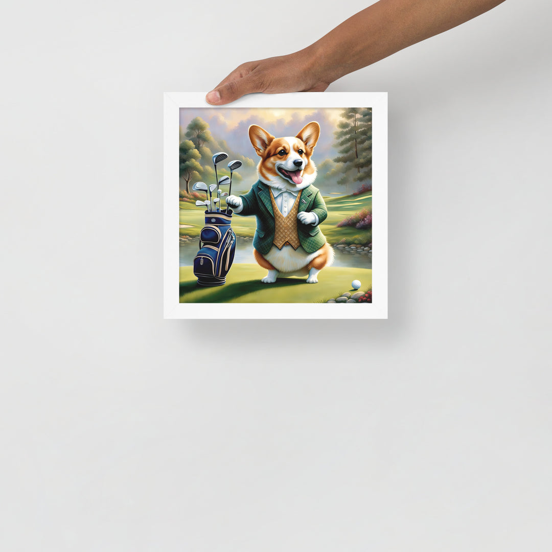 Pembroke Welsh Corgi Golfer- Framed photo paper poster v4