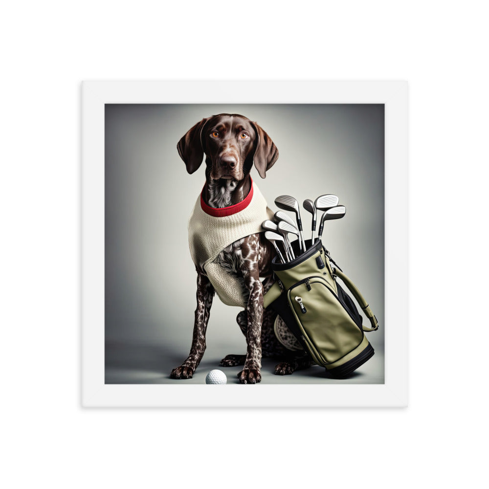 German Shorthaired Pointer Golfer- Framed photo paper poster v4