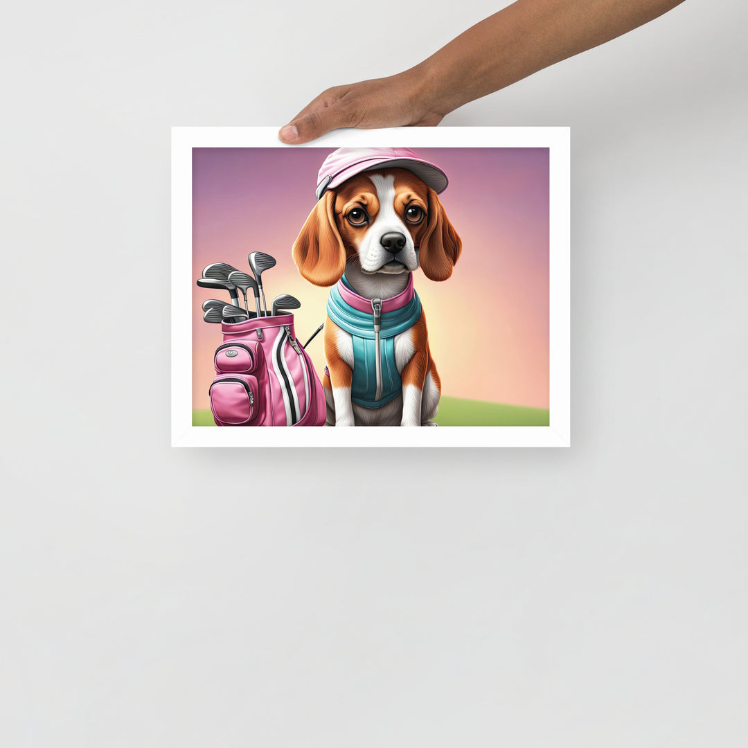 Beagle Golfer- Framed photo paper poster v3