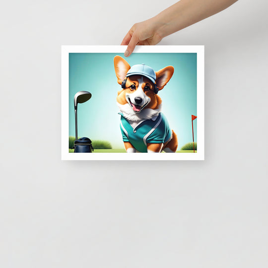 Pembroke Welsh Corgi Golfer- Framed photo paper poster