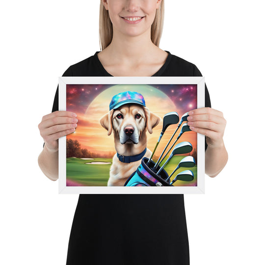 Framed photo paper poster-Labrador Retriever Golfer V12