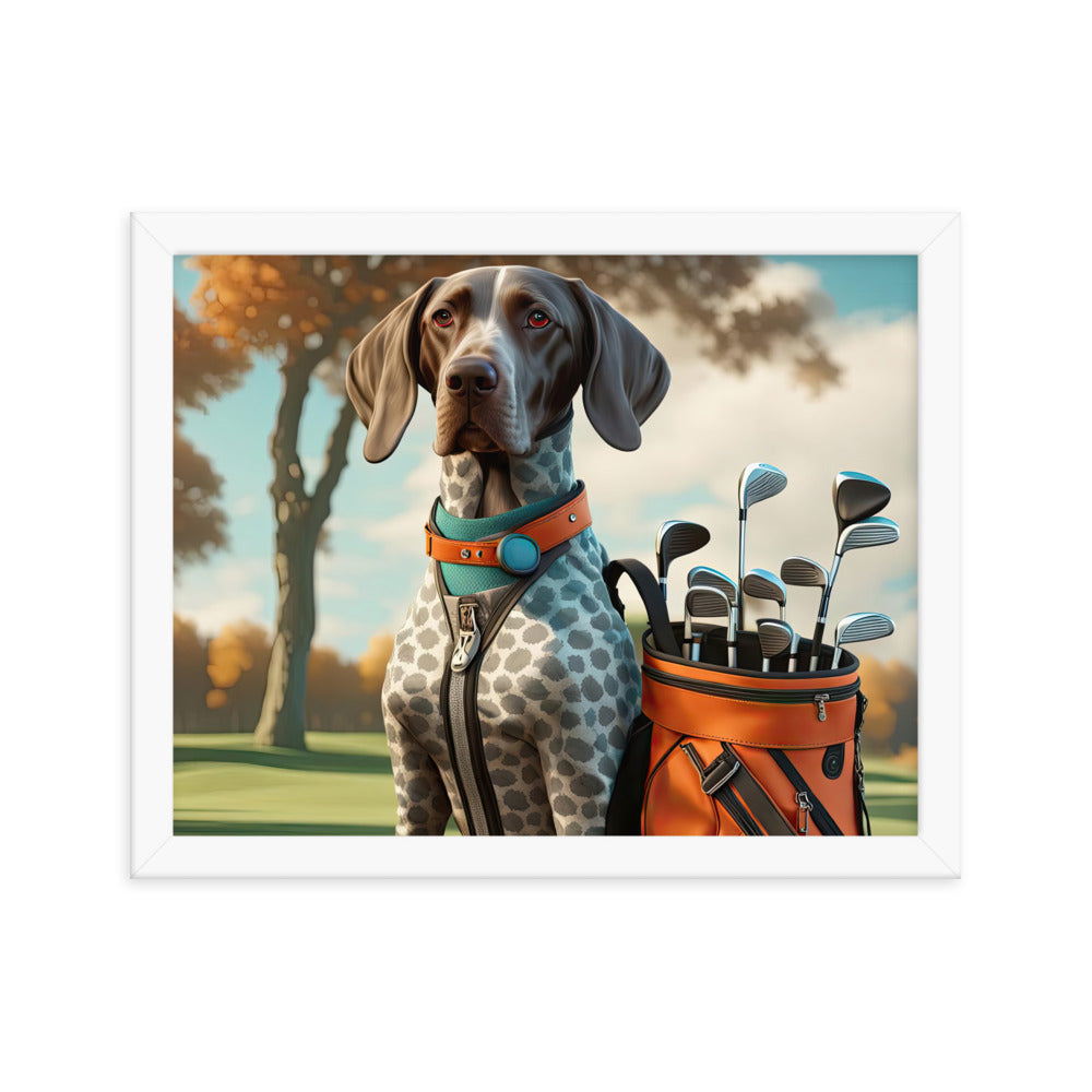 German Shorthaired Pointer Golfer- Framed photo paper poster