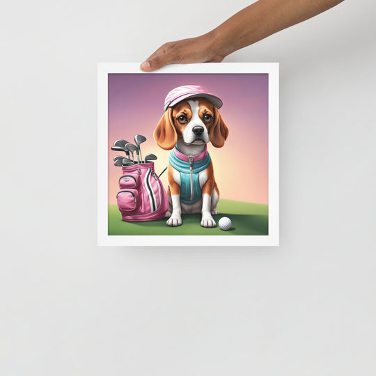 Beagle Golfer- Framed photo paper poster v3