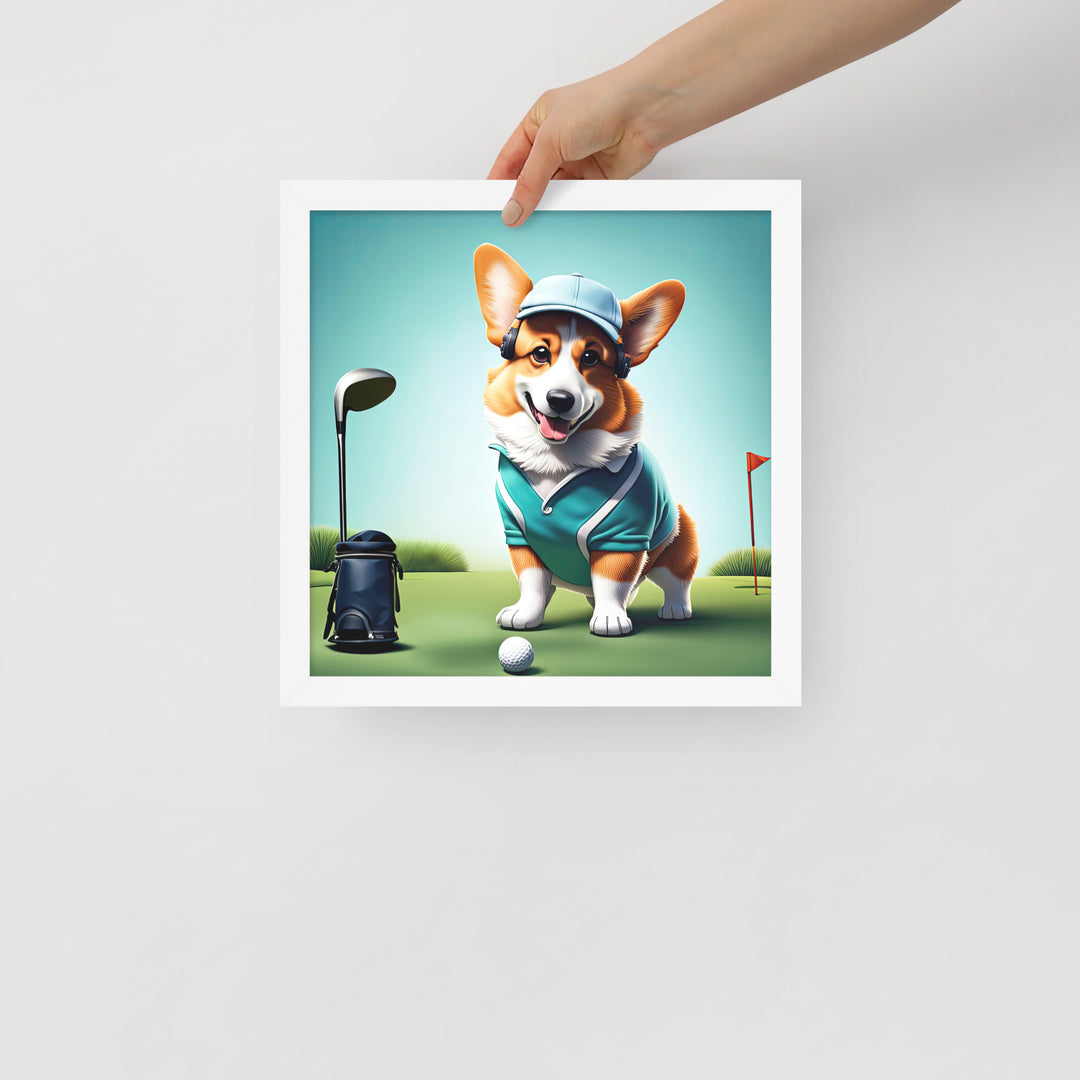 Pembroke Welsh Corgi Golfer- Framed photo paper poster