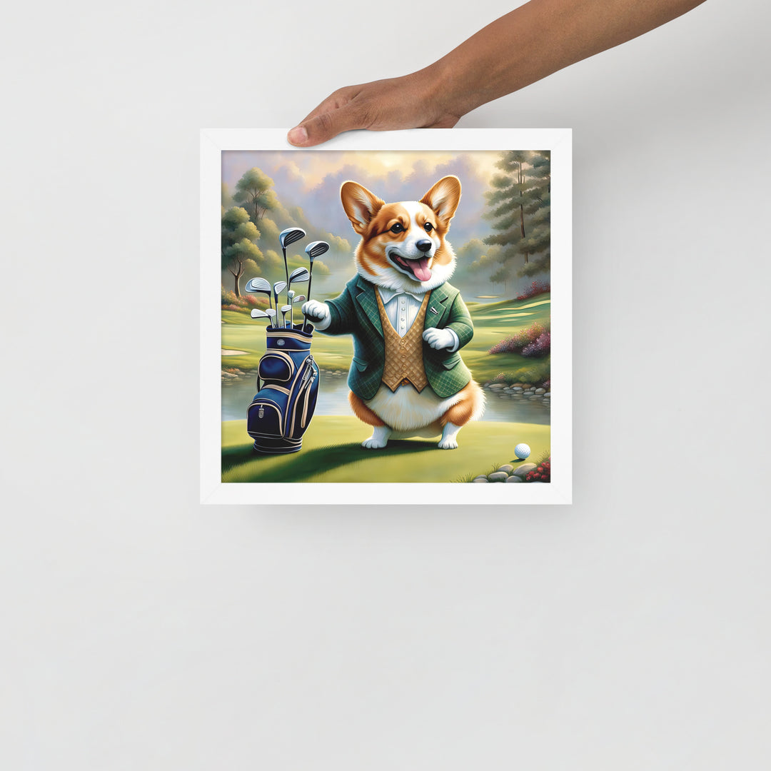 Pembroke Welsh Corgi Golfer- Framed photo paper poster v4