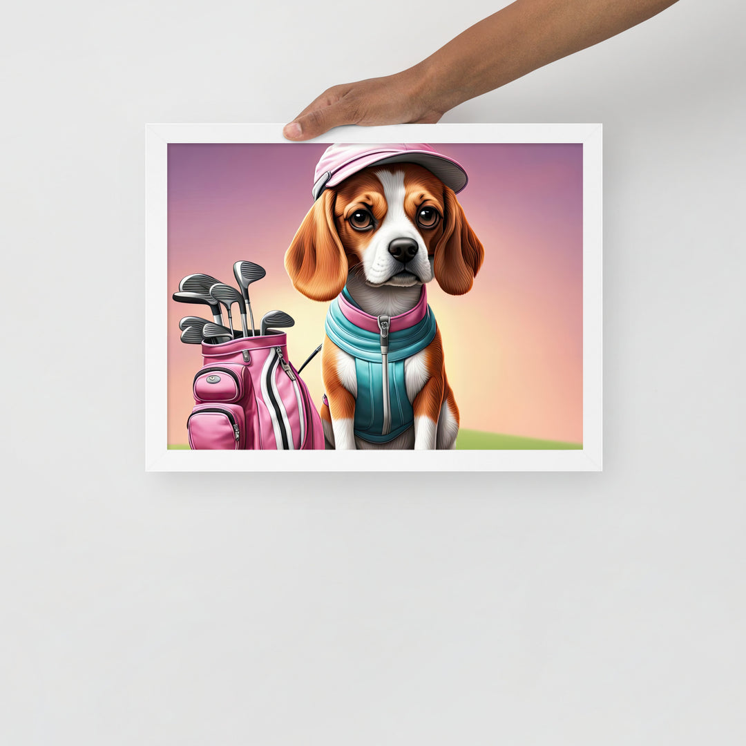 Beagle Golfer- Framed photo paper poster v3