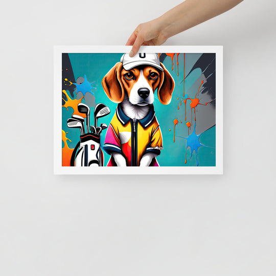 Beagle Golfer- Framed photo paper poster v4