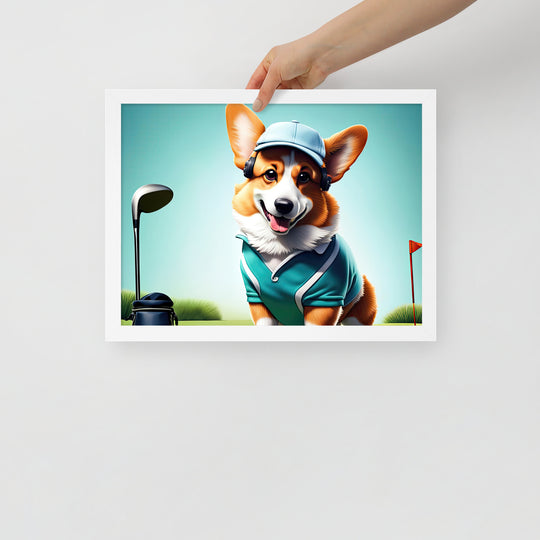 Pembroke Welsh Corgi Golfer- Framed photo paper poster