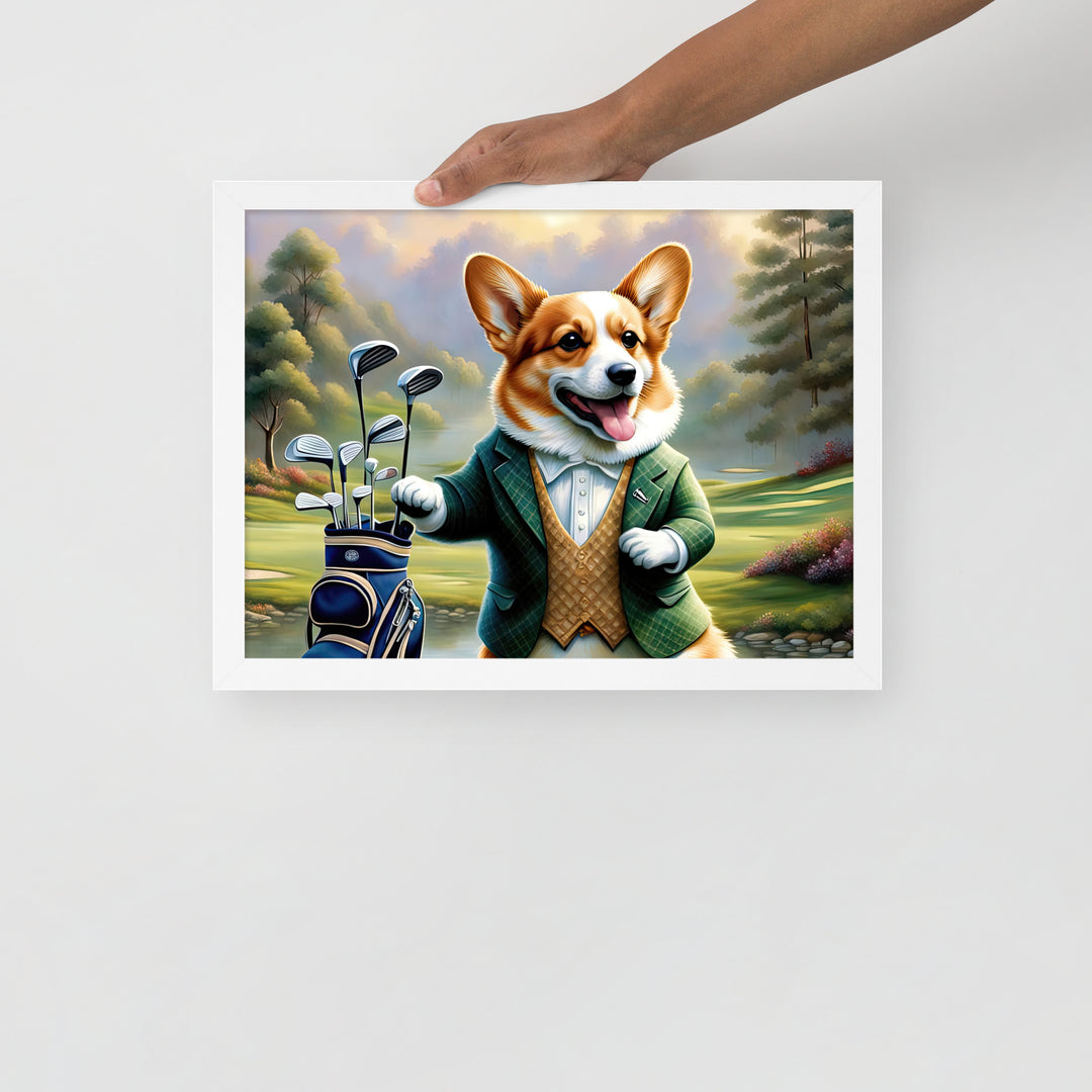 Pembroke Welsh Corgi Golfer- Framed photo paper poster v4