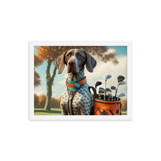 German Shorthaired Pointer Golfer- Framed photo paper poster