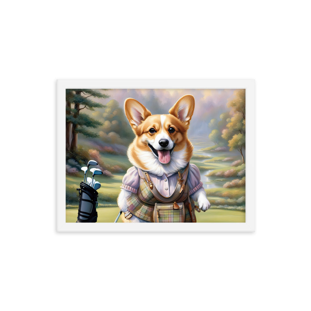 Pembroke Welsh Corgi Golfer- Framed photo paper poster v3