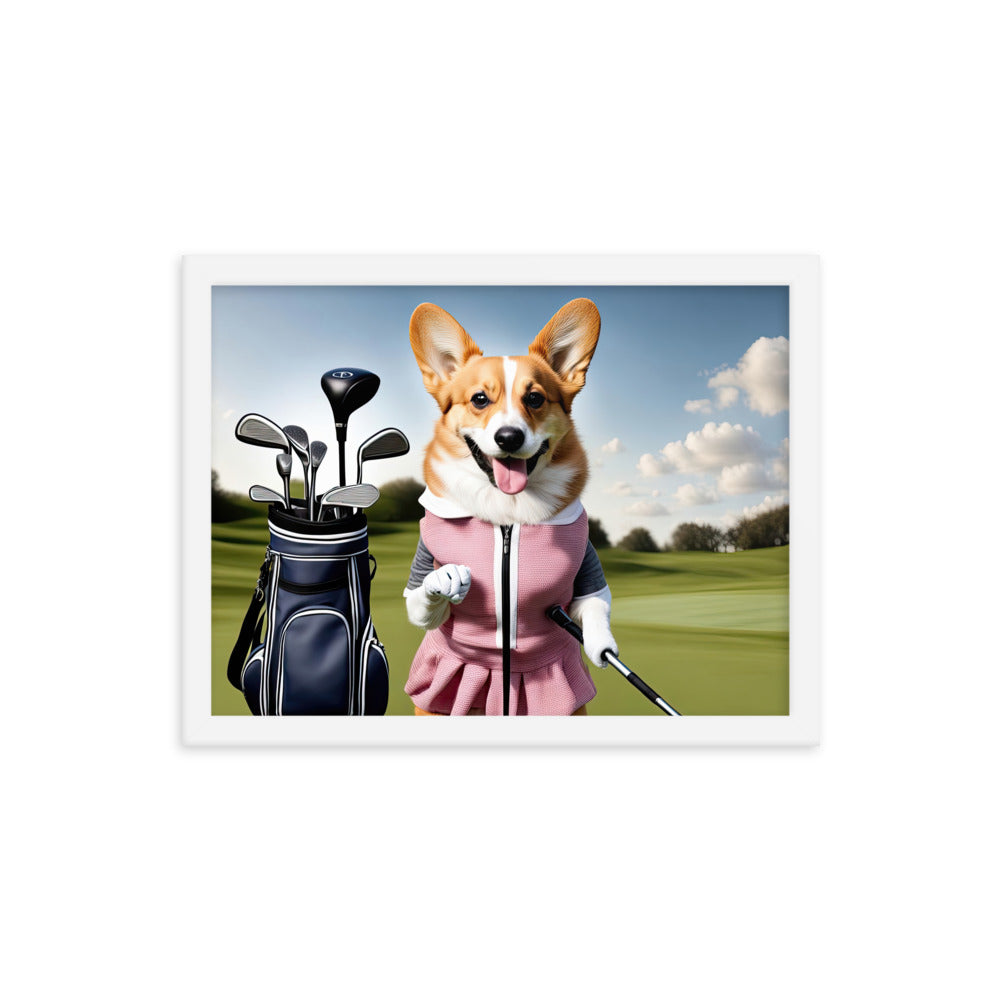 Pembroke Welsh Corgi Golfer- Framed photo paper poster v5