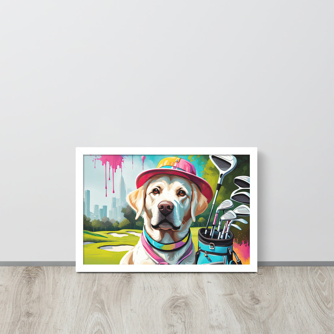 Framed photo paper poster-Labrador Retriever Golfer V15