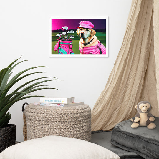 Framed photo paper poster-Labrador Retriever Golfer V17