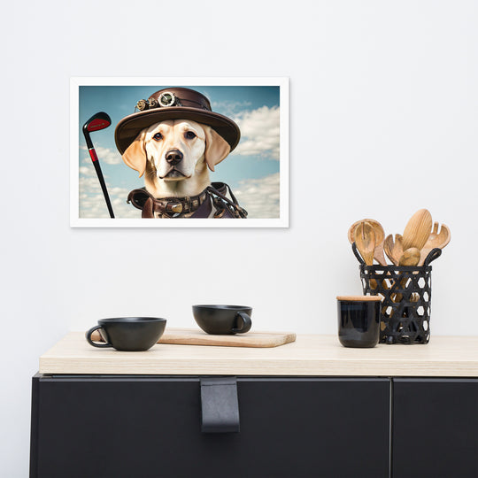 Framed photo paper poster-Labrador Retriever Golfer V20