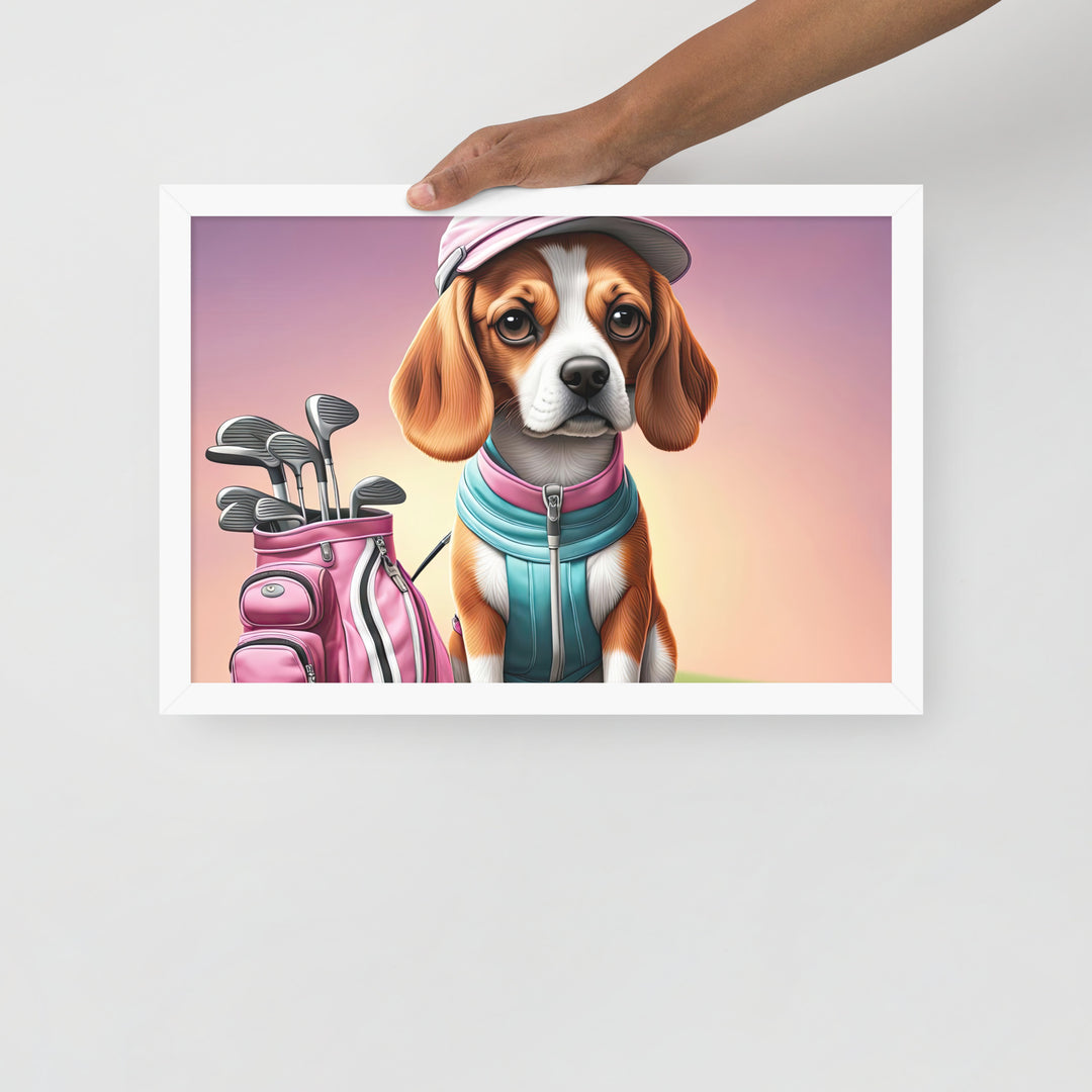 Beagle Golfer- Framed photo paper poster v3