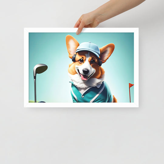 Pembroke Welsh Corgi Golfer- Framed photo paper poster