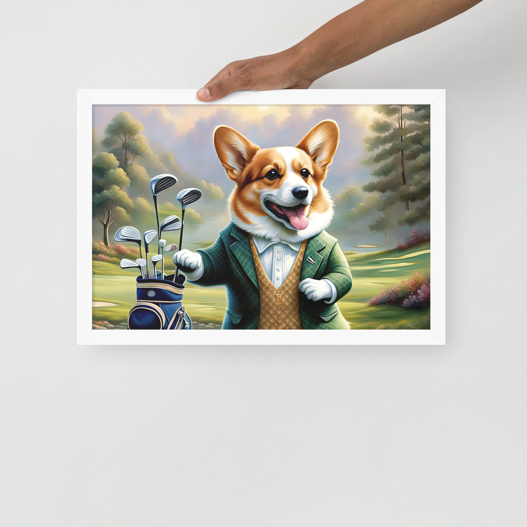 Pembroke Welsh Corgi Golfer- Framed photo paper poster v4