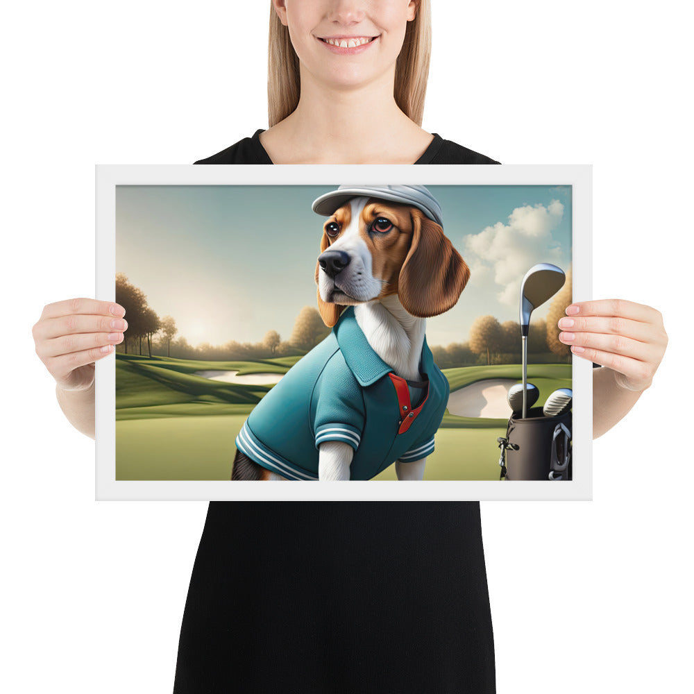 Beagle Golfer- Framed photo paper poster v2