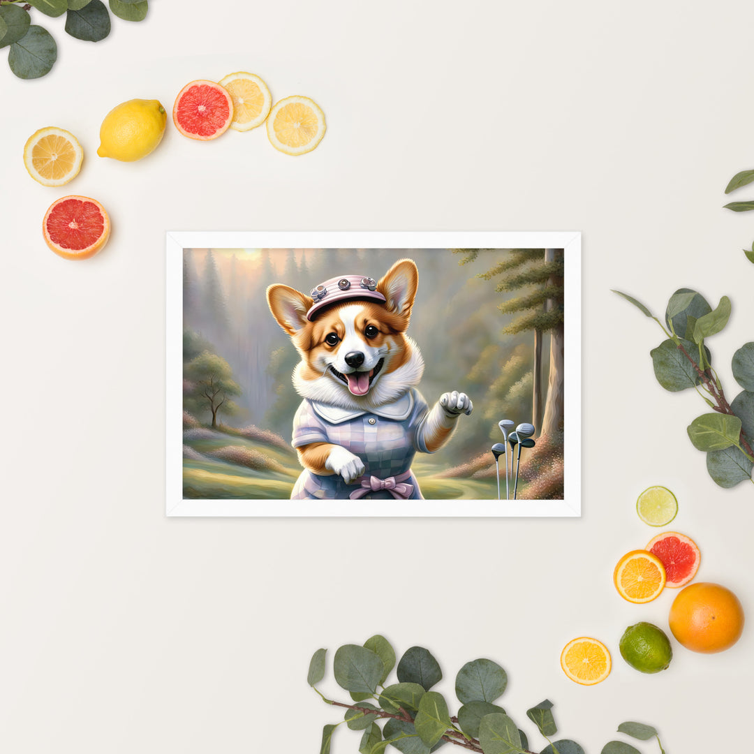 Pembroke Welsh Corgi Golfer- Framed photo paper poster v2