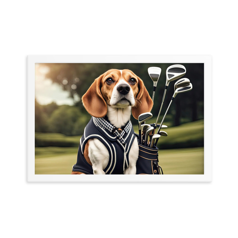 Beagle Golfer- Framed photo paper poster